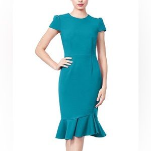 BETSEY JOHNSON, teal cap sleeve, ruffle hem dress